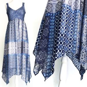 Sami & Jo Waterfall Blue Aztec Maxi Stretch Dress